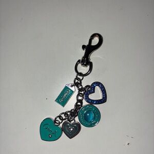 Coach Teal and Royal Blue Heart Charm Keychain
